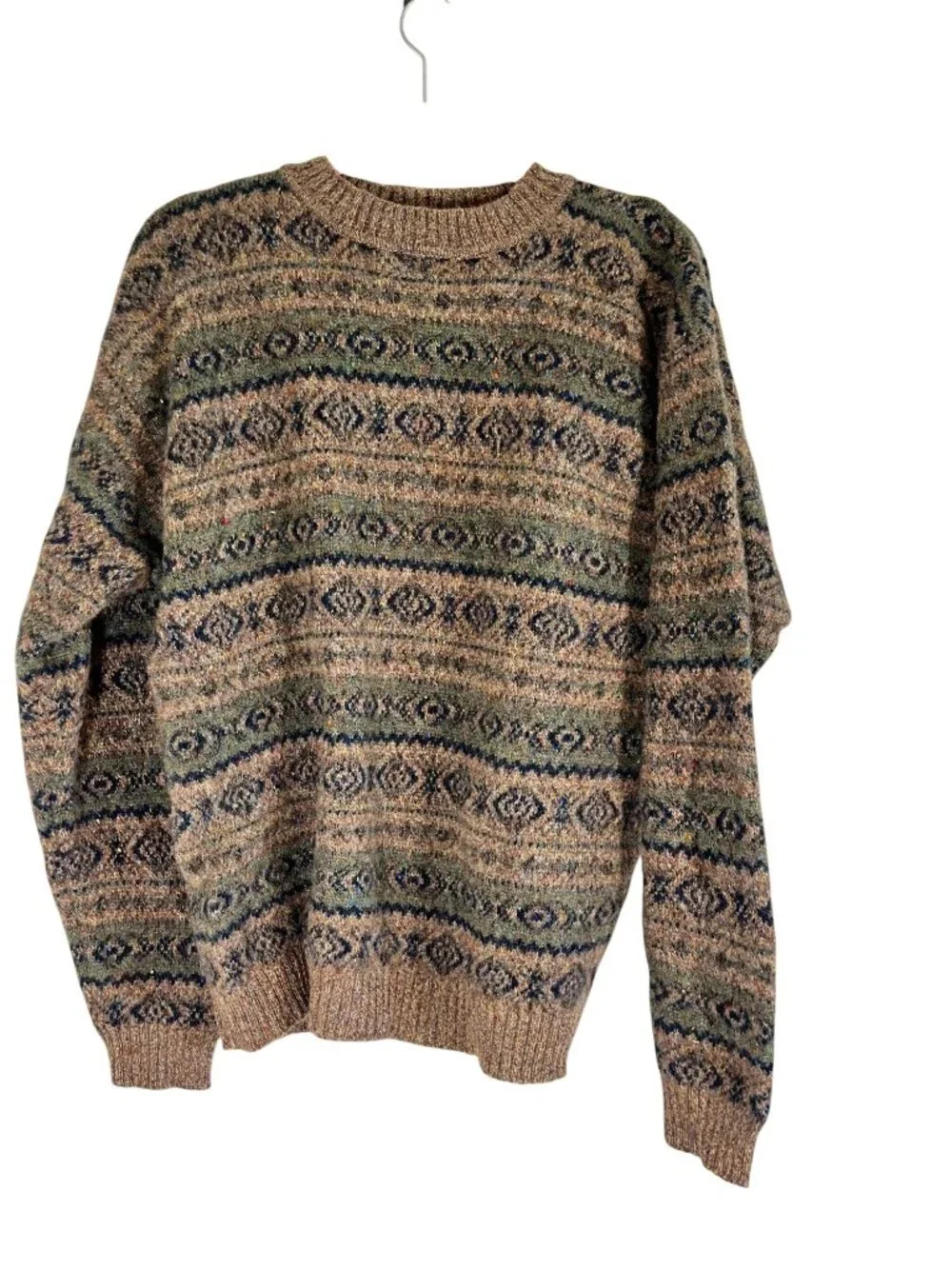 Vintage Wool Fair Isle Sweater Brown XL Earthy Granola Classic 90s Argyle Stripe - Picture 2 of 9